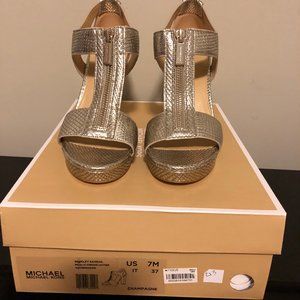 Michael Kors Metallic Silver Zip Strap Sandal Heel